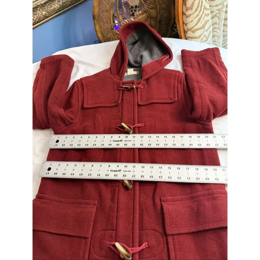 J.Crew Wool Blend Duffle Coat Small Burgundy Red Hooded Toggle Closure Jacket - Picture 5 of 9
